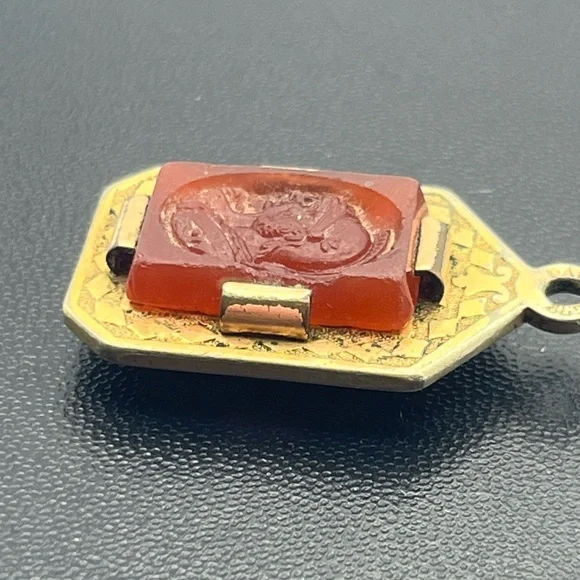 Victorian warrior carved intaglio cameo watch fob pendant for necklace vintage
